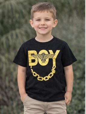 🦕 Boy London Kids Chain Boy T-Shirt – Black & Gold 5T